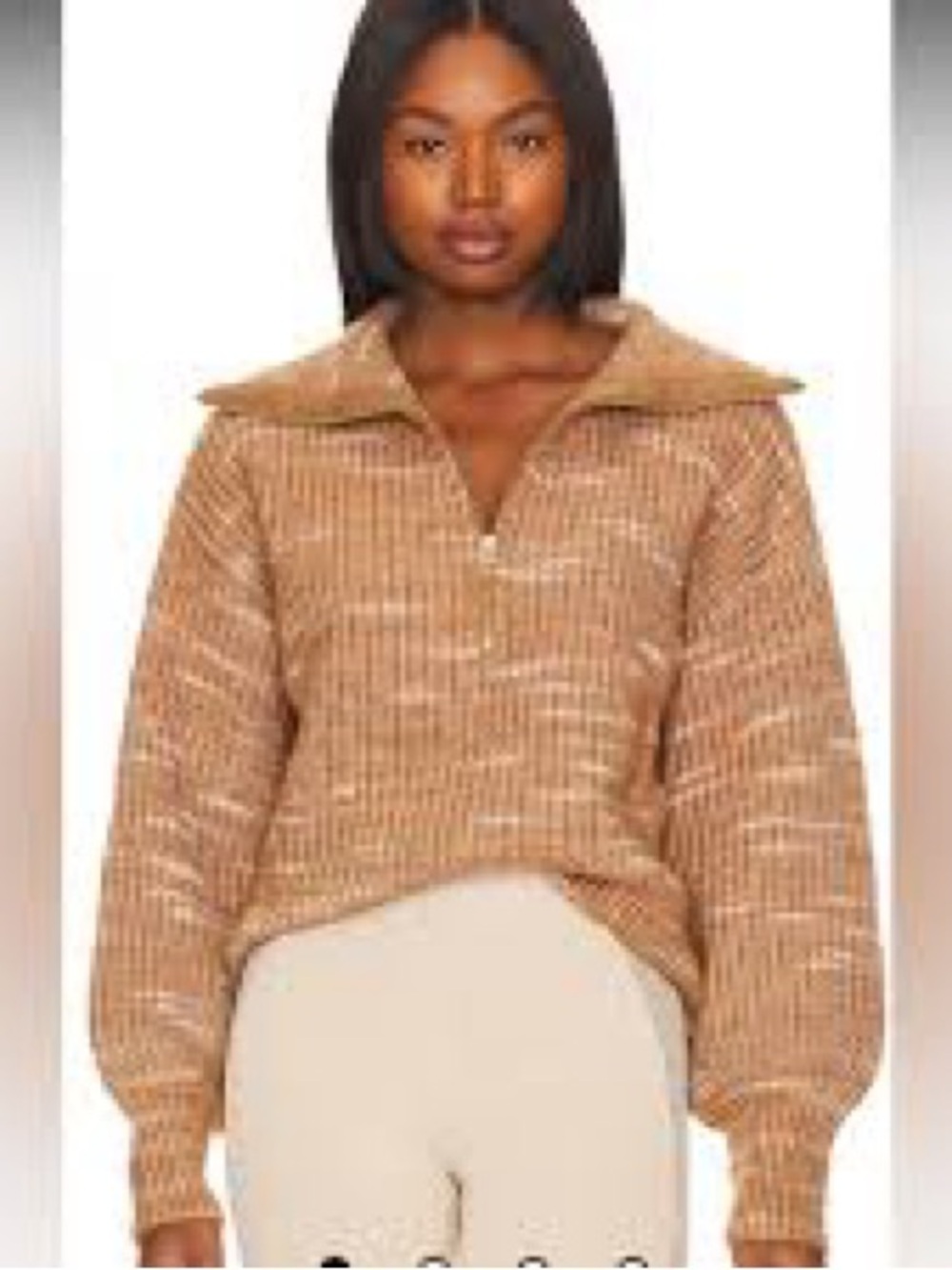 Varley Camel Ribbed Half-Zip Sweater